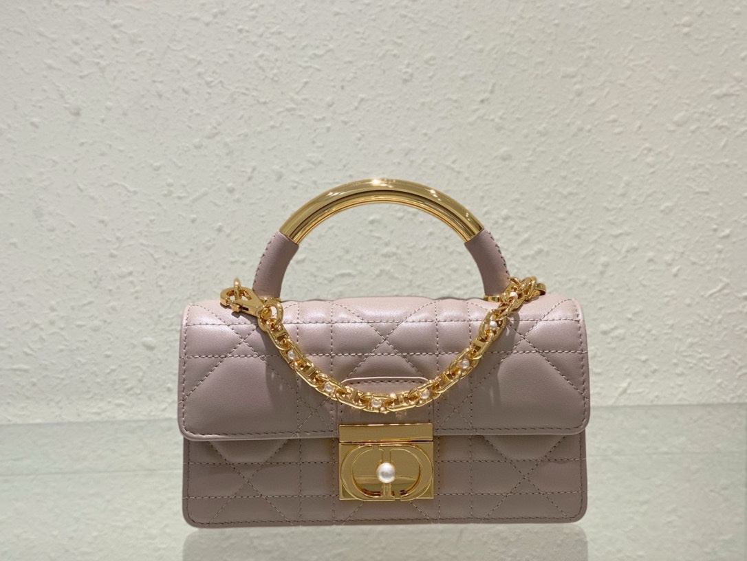 Mini Dior Ange Bag Warm Taupe Macrocannage Lambskin